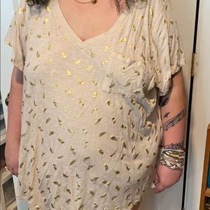 Torrid cream and gold feather top